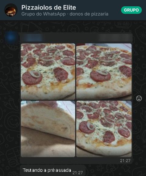 Grupo Pizzaiolos de Elite no WhatsApp, com fotos de pizza enviadas pelos membros